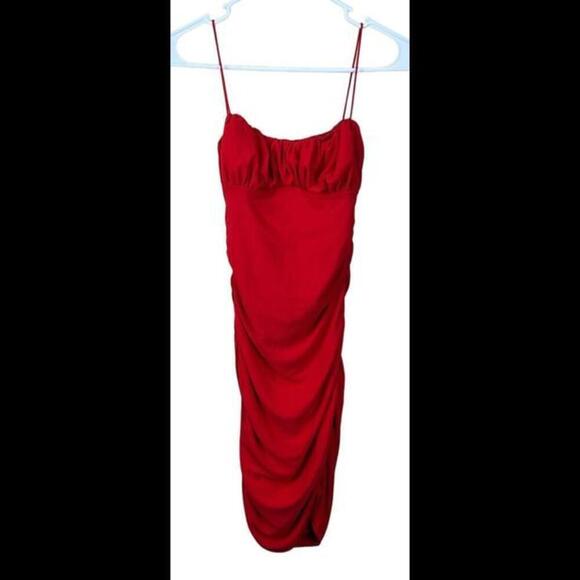 Princess Polly Penney Tight Rouched Red Spaghetti Strap Dress US 4 AU 8 Red Mini - Picture 1 of 5